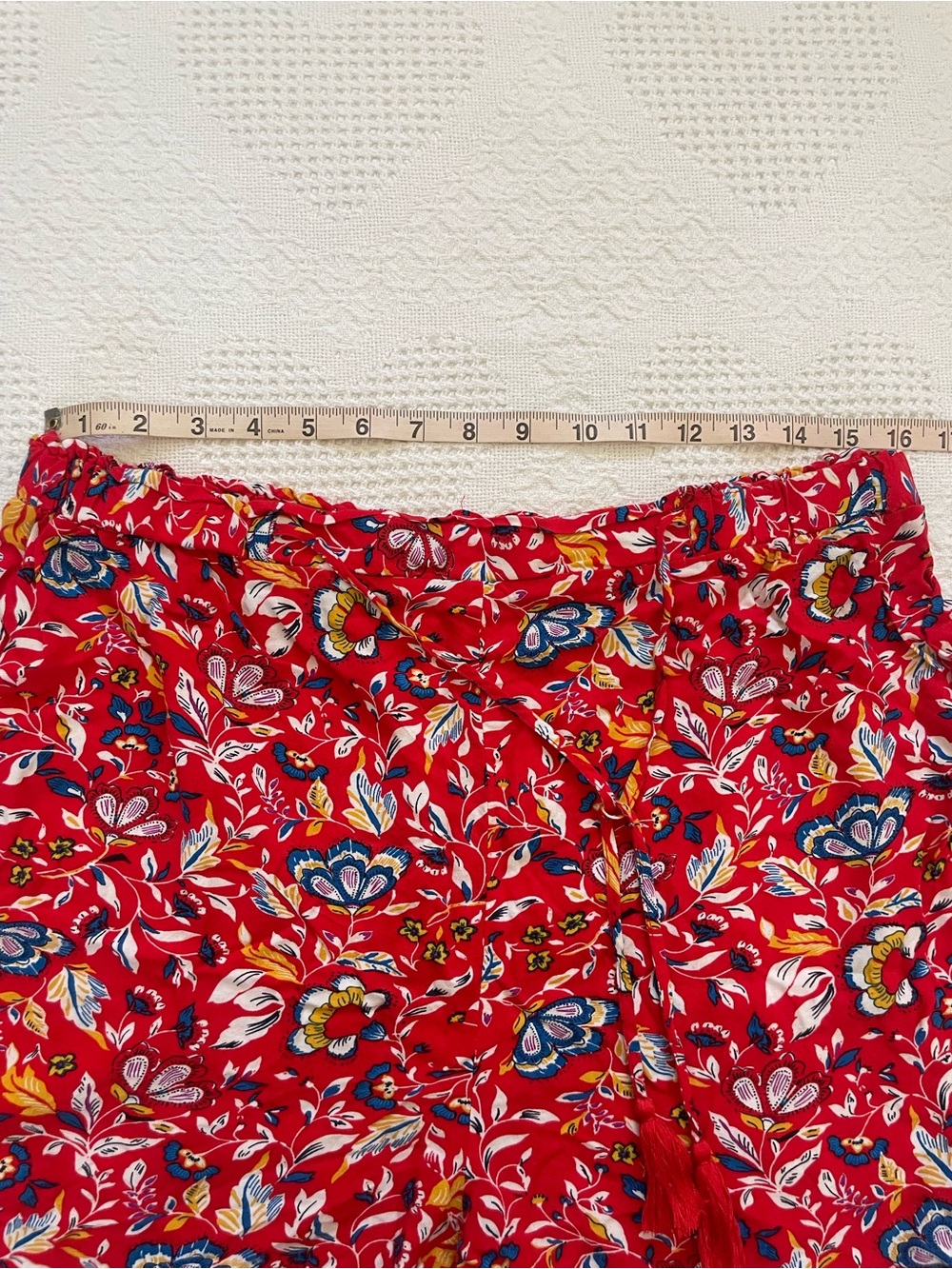 Hester & Orchard Floral Shorts Set Boho Tassel Women’s Large Red Summer 2 Piece - Picture 6 of 8